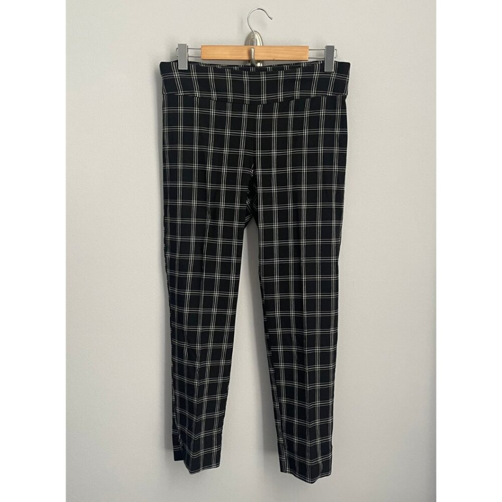 Zac & Rachel Women’s Slim Cropped Pants Size 12 Black White Windowpane Pull On